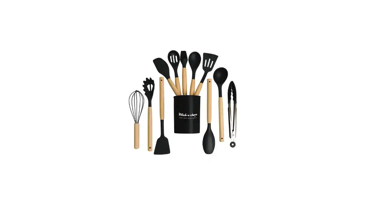 Best Silicone Kitchen Utensils Set with Wooden Handle – 12 Pc