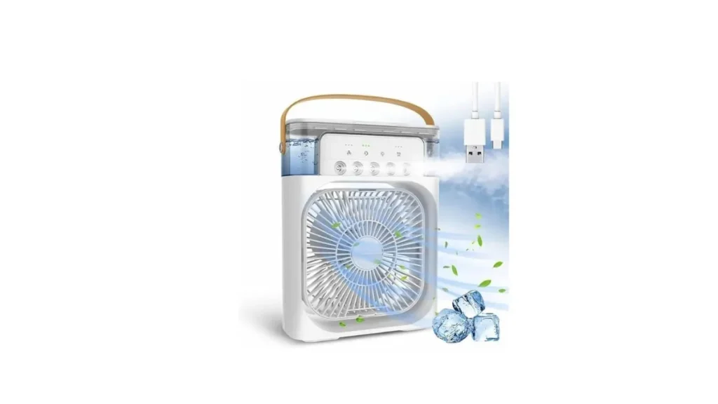 Portable Mini AC Fan for Room with Humidifier & LED Light