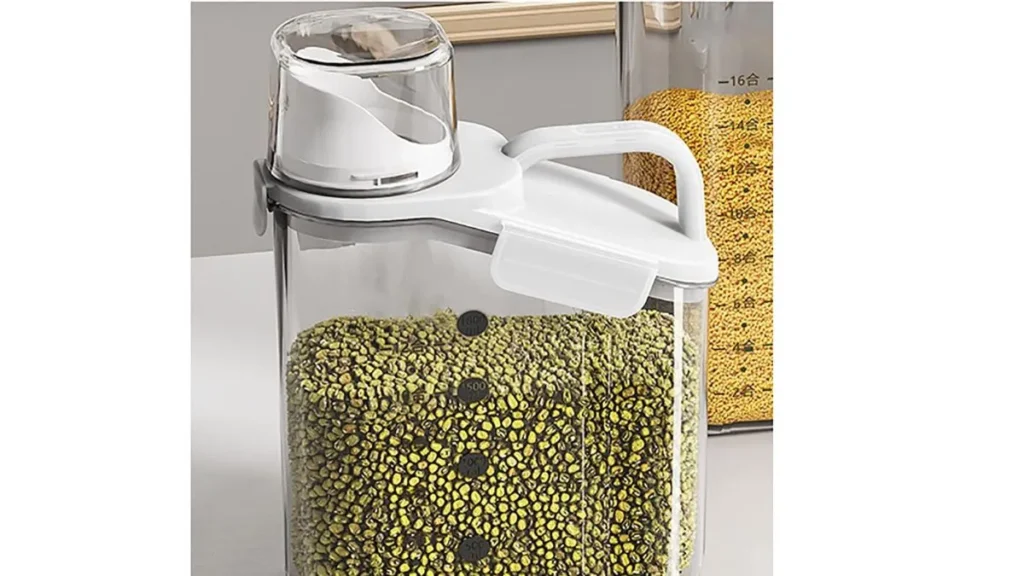 Pet Sealed Food Storage Bucket with Scale and Measuring Cup Design