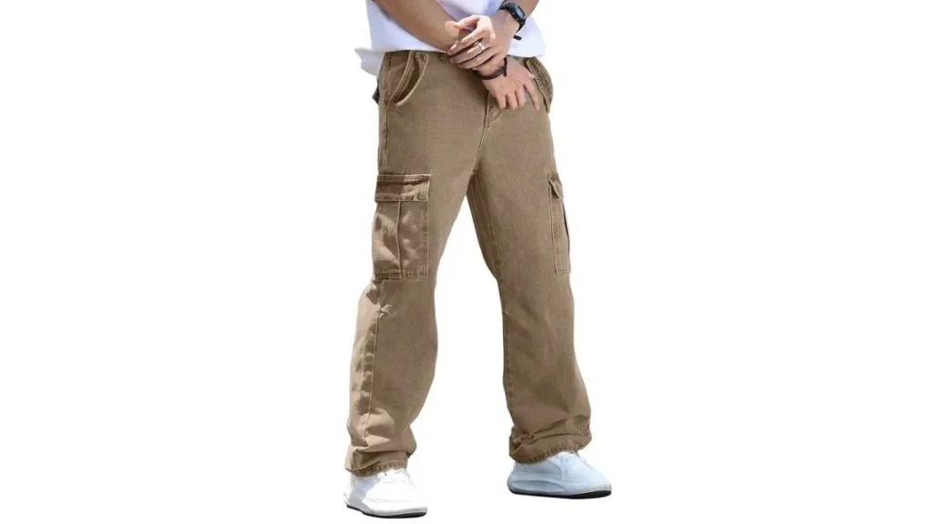 AVANOVA Men Cargo Jeans: Stylish Khaki Multi-Pocket Jeans for Men